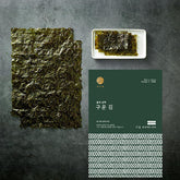 Lightly roasted gim seaweed snack sheet, dark green with crinkled texture