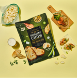 Shrimp chips bag, green onion flavor, with bread slices and shrimp bites