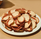Cafe mocha chips in a pile on a white plate