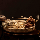 Bellflower extract roots in a woven basket