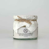 Bellflower jelly in soybean powder glass jar with white label and twine bow