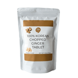 Freeze-dried ground ginger tablet pouch with white bag and brown label