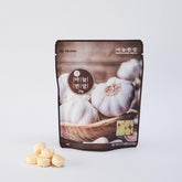 Freeze-dried chopped garlic tablets in dark brown resealable pouch