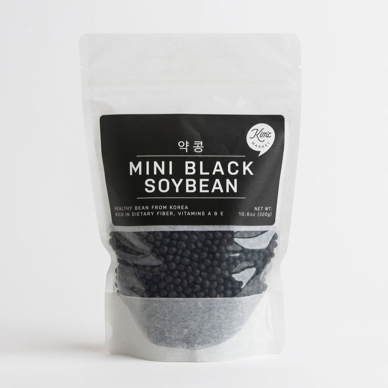 Mini black soybean pouch with clear front showing dark soybean kernels