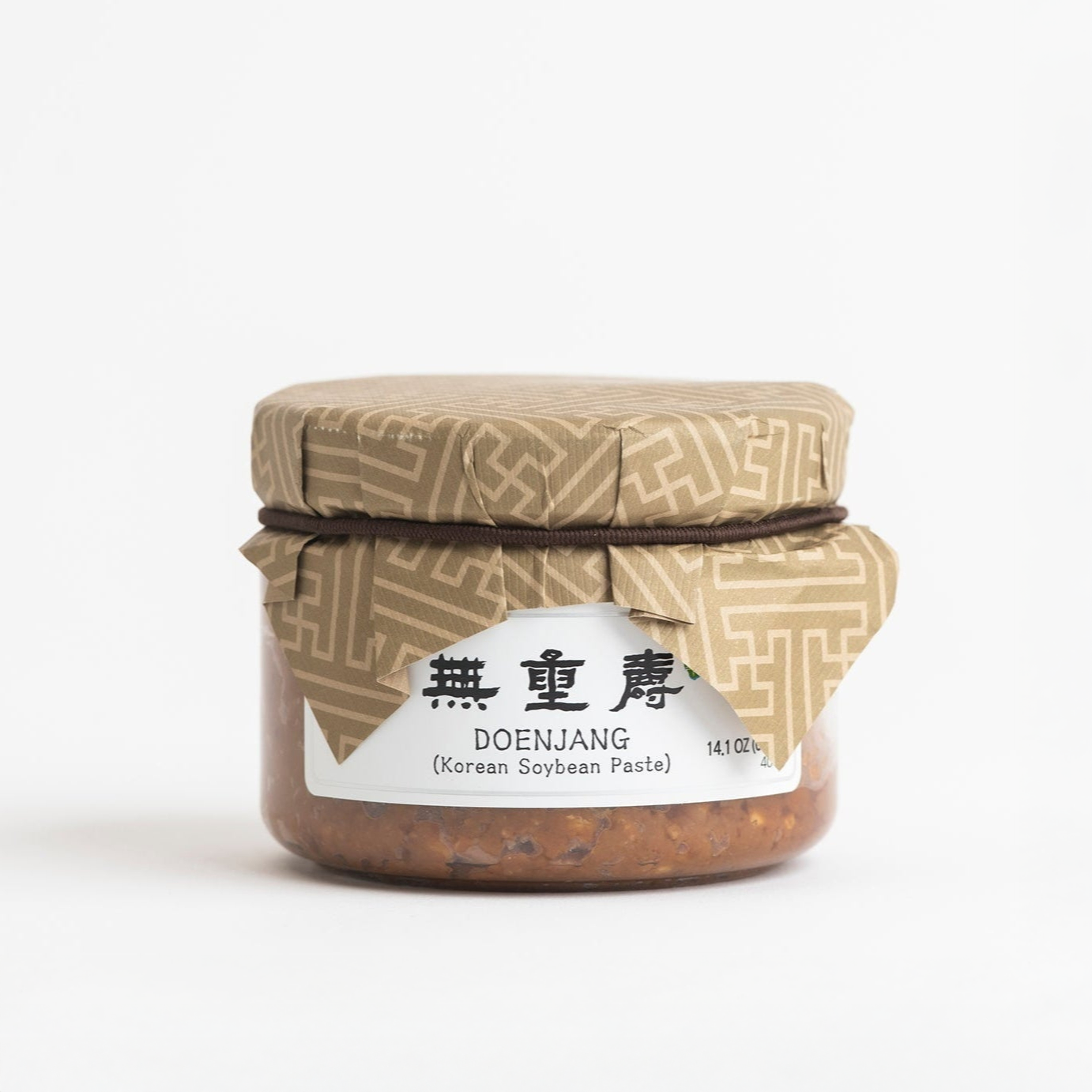 Doenjang soybean paste jar with patterned lid and label
