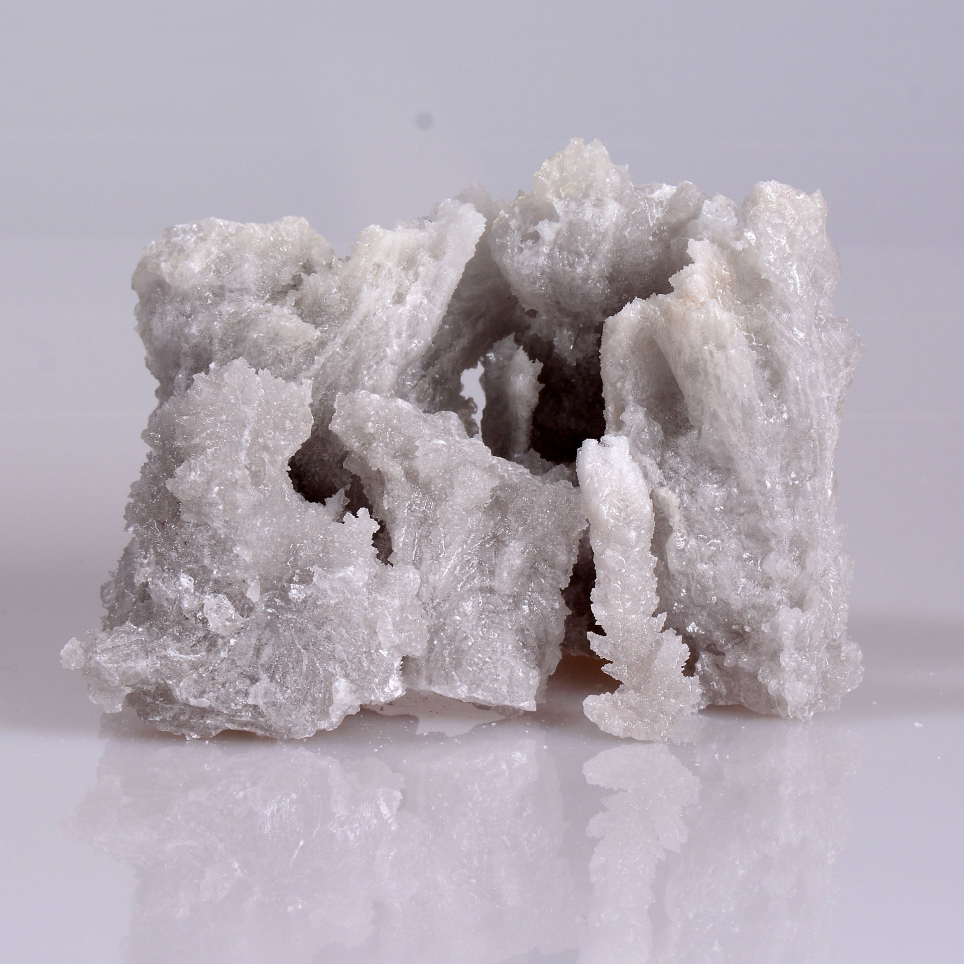 Coarse bamboo salt crystal cluster, white and sparkly