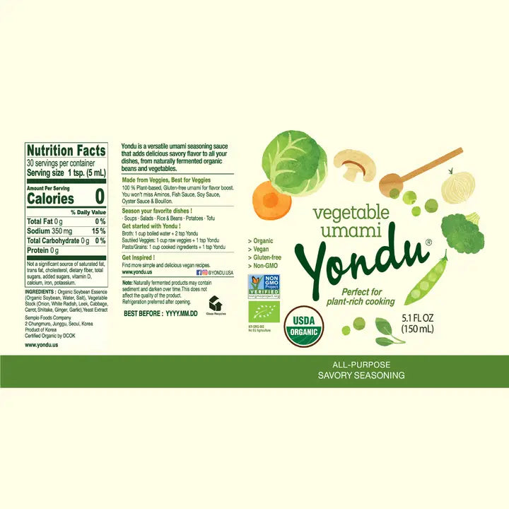 Seasoning sauce bottle back label with nutrition facts and ingredients