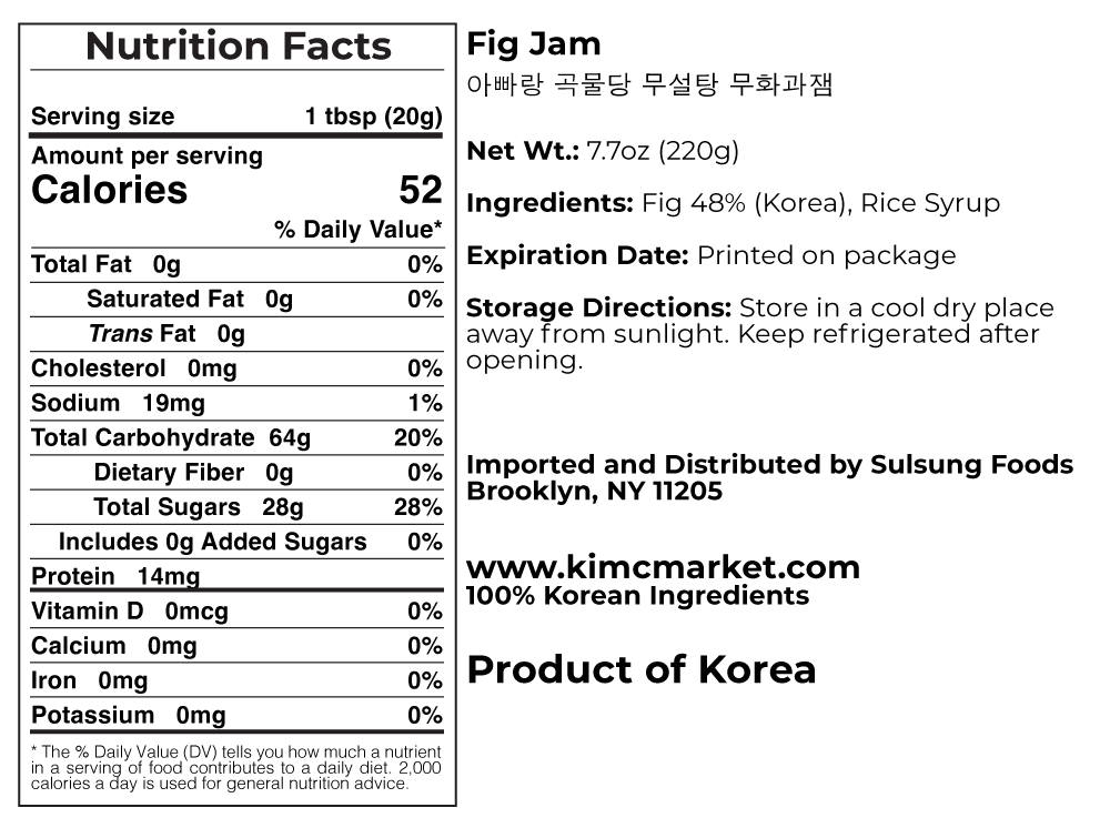 Fig jam nutrition facts label