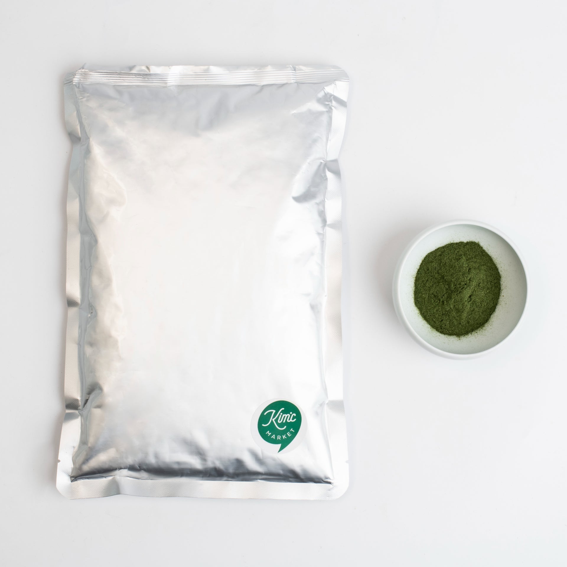 Mugwort powder 500g stand-up pouch with small bowl of green powder