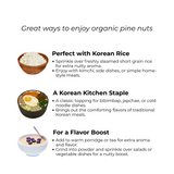 Pine nuts serving ideas on a card with bowls and spoon