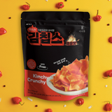 Black kimchi crunchy chips pouch with illustrated orange chips