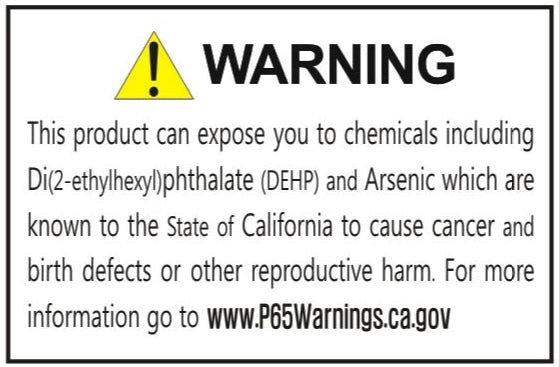 Warning label with caution symbol and text about chemicals and health risks