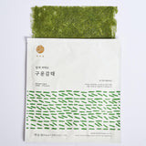 Green gamtae seaweed pouch with flat sheet visible above package