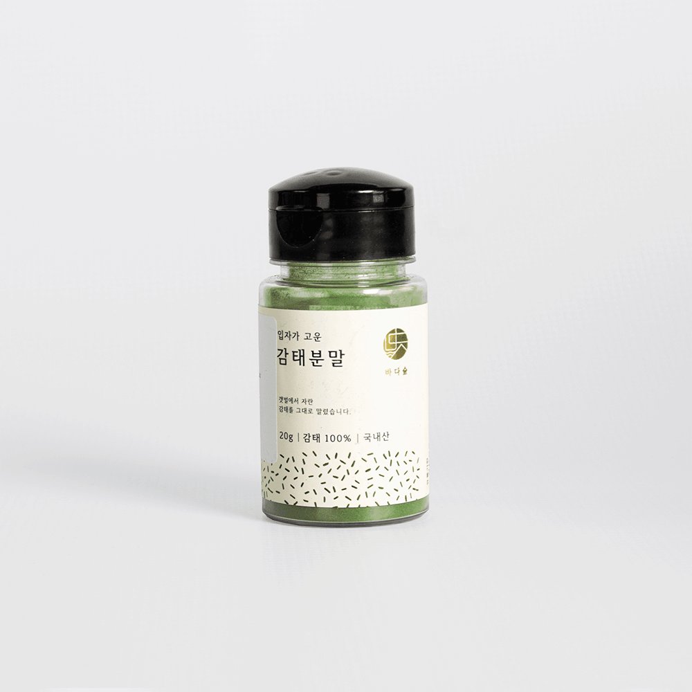 Powder jar with black lid and light green label, 20 g