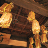 Fermented soybean paste blocks tied with yellow twine, hanging
