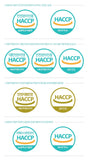 HACCP and certification logo labels on a product information sheet