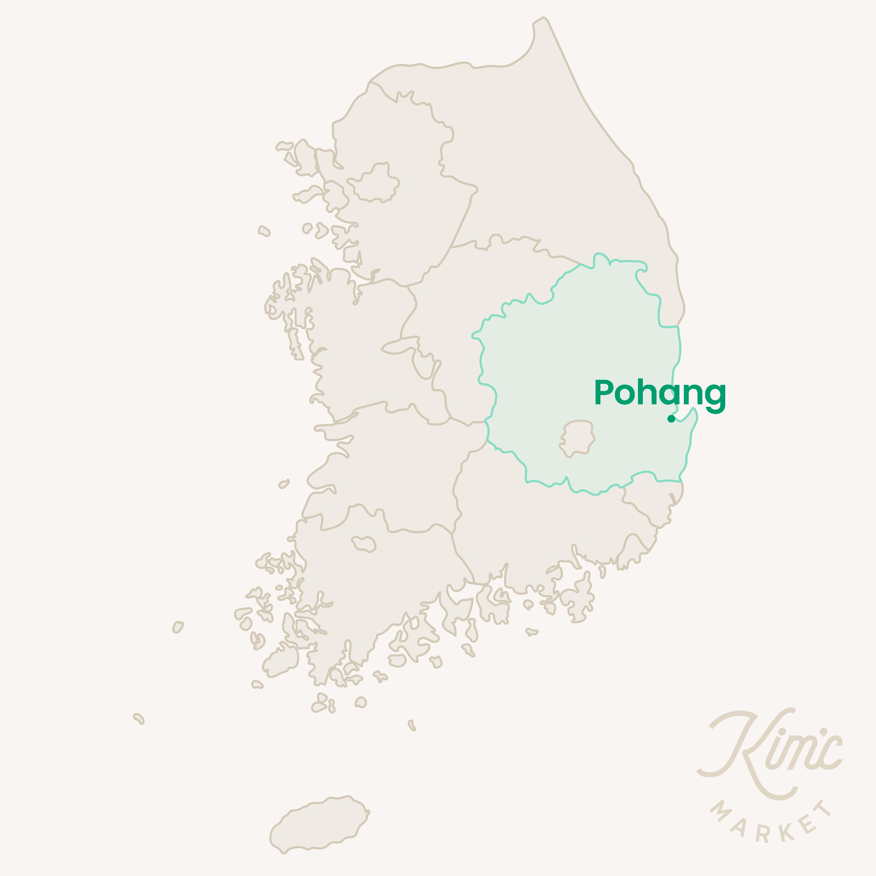 Map of South Korea with Pohang highlighted in green