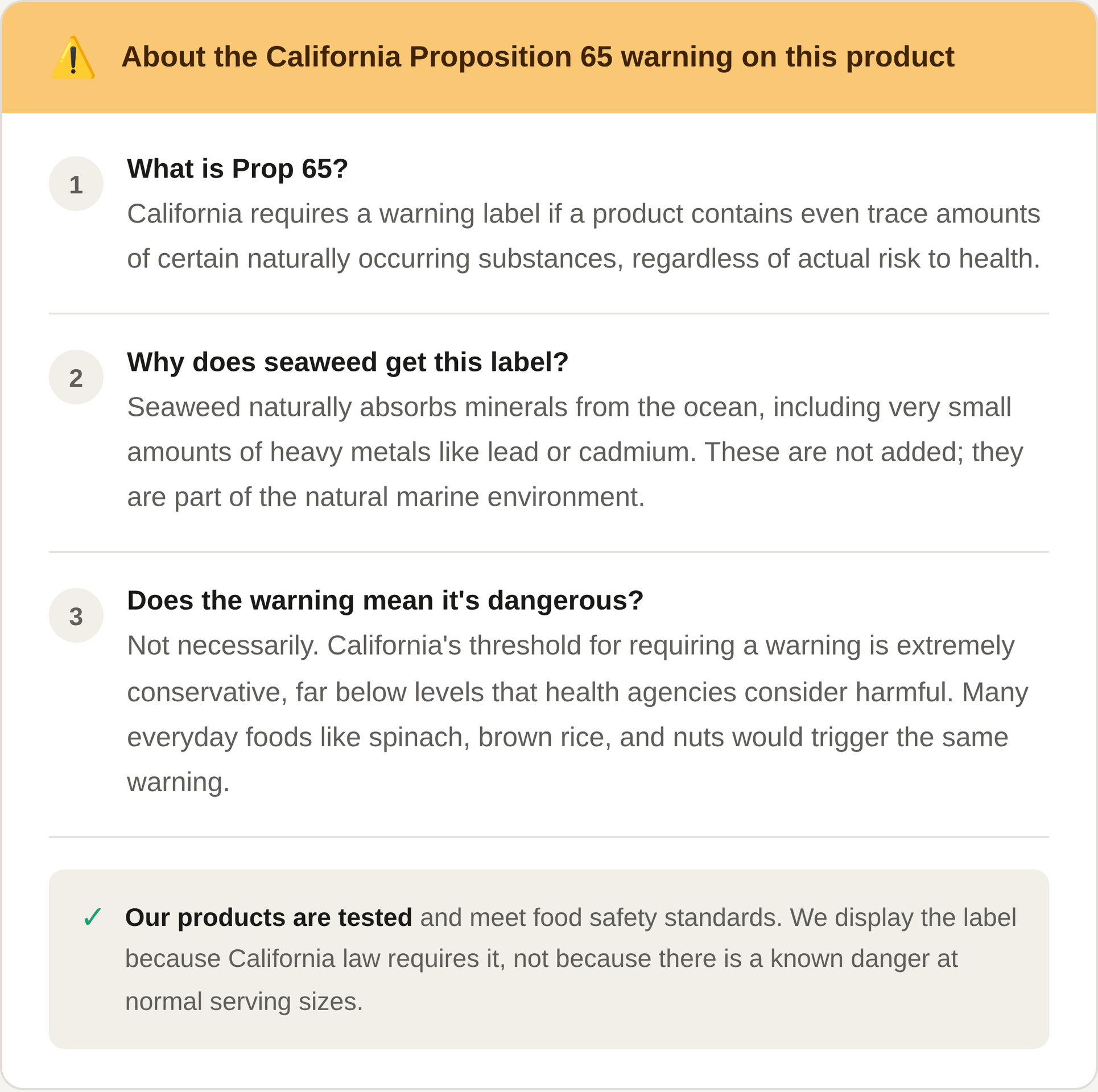 Food safety warning text panel on lunch box packaging