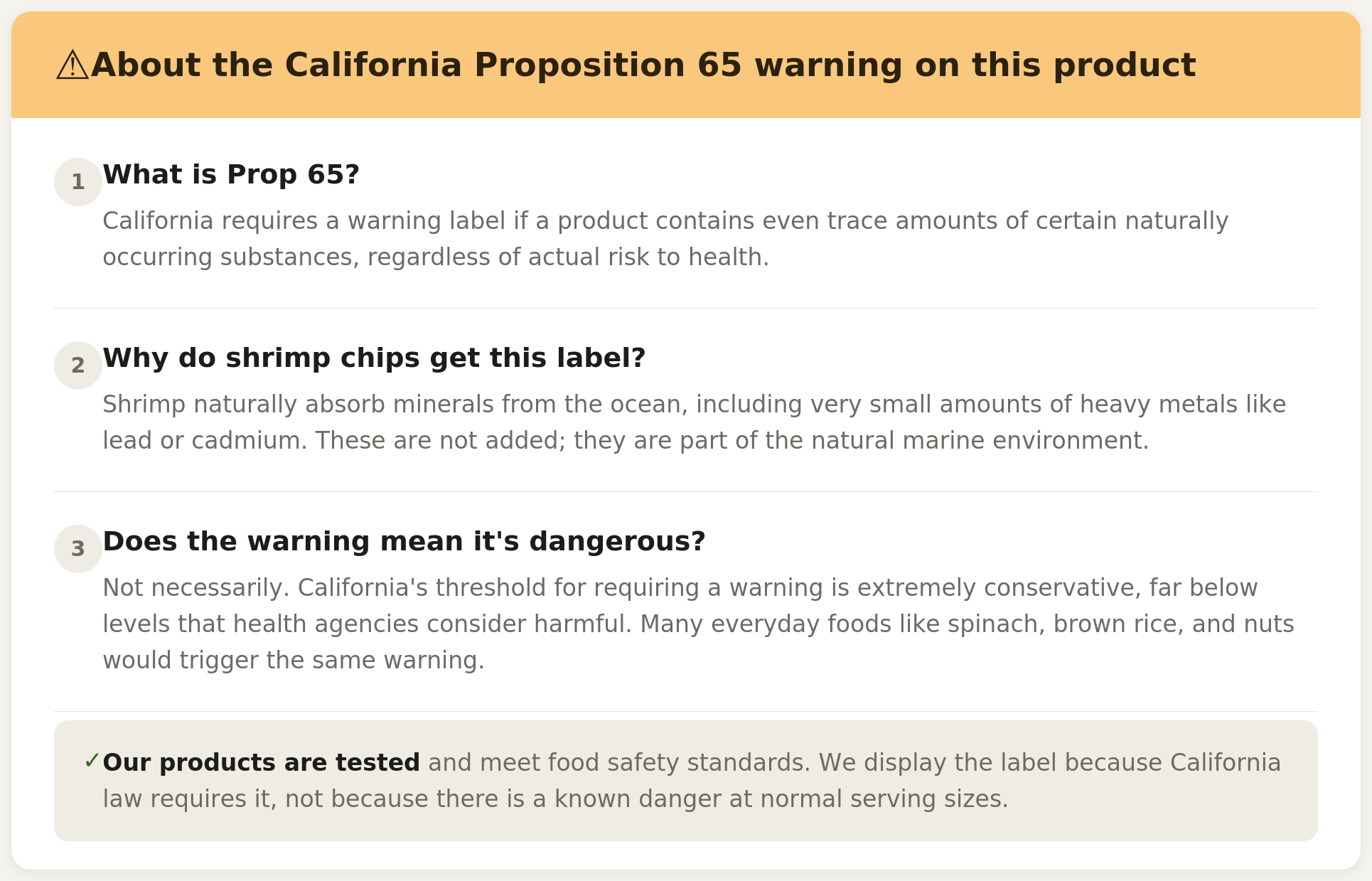 Prop 65 warning label panel for shrimp chips bag